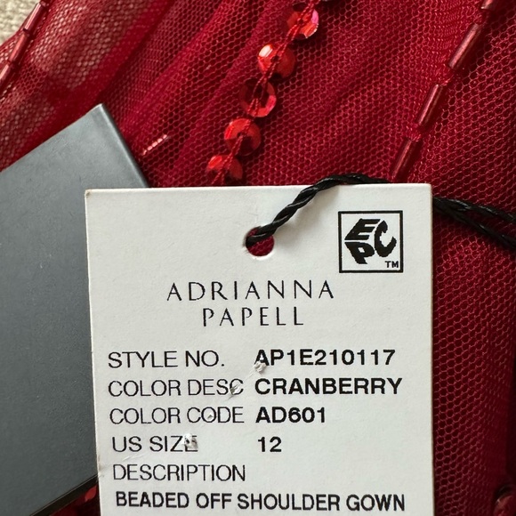 ADRIANNA PAPPEL Beaded Sequins Off Shoulder Gown in Cranberry Red Size 12 NWT - Picture 8 of 8